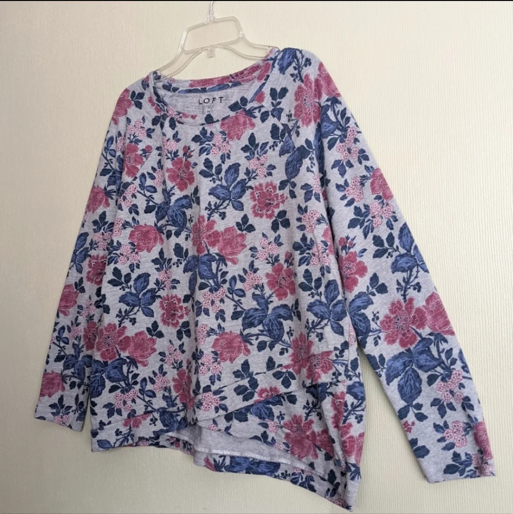 Loft Sweatshirt Pink Gray Blue Floral Long Sleeves